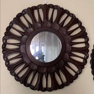 2  Round Wooden Frame Mirrors (home deco)